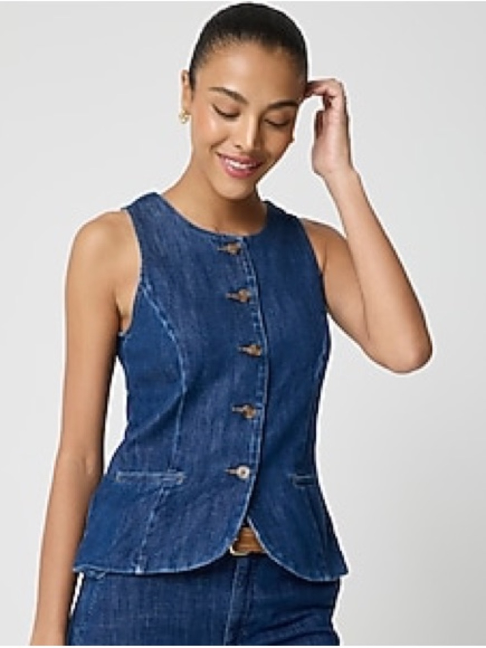 J. Crew Dark Blue Denim Button-Front Vest - Picture 2 of 15